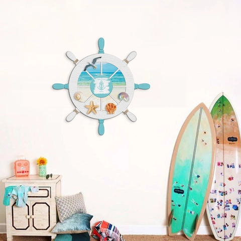 Decorazione Da Parete Timone Di Barca In Legno Stile Mediterraneo Tema Nautico Ornamento Sospeso Stella Marina Conchiglia Casa