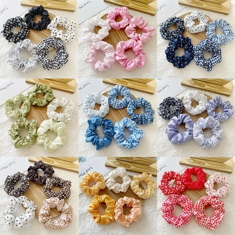 Bloem Polka Dot Gingham Scrunchies Elastische Polyester Haarelastiekjes Voor Vrouwen Meisjes Dagelijkse Accessoires