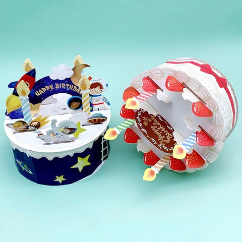 3D Pop-up Birthday Greeting Card Laser Cut Bronzing Cake Space Unicorn Theme Gift Card With Envelope