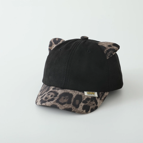 Kids Leopard Print Cat Ears Baseball Cap Suede Fabric Warm Autumn Winter Sun Hat For Toddler Boys Girls Outdoor Fashion