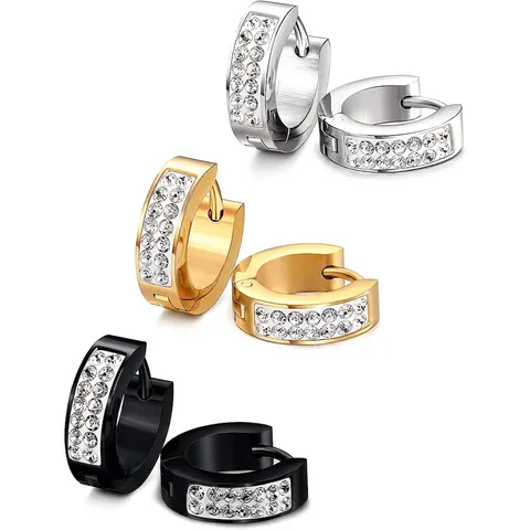 Pendientes De Aro Huggie De Acero Inoxidable Con Doble Fila De Circonitas Pave Pulido Redondo Joyería Para Hombres Mujeres