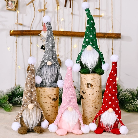 Weihnachtsgnom Plüsch Ornamente Strickmütze Herz Punkt Nordischer Gesichtsloser Tomte Weißer Bart Feiertag Haus Dekoration