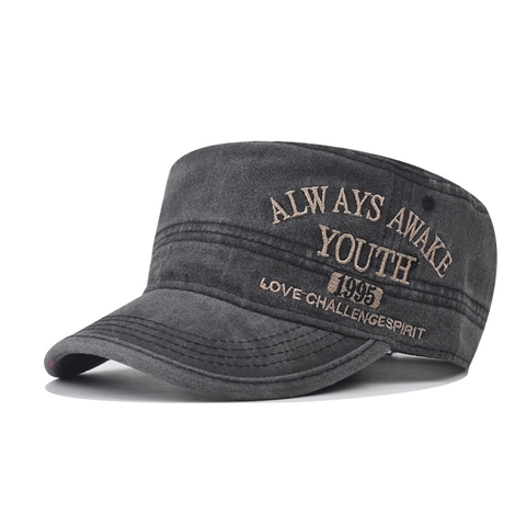 Washed Cotton Cadet Cap Vintage Distressed Militär Hut Buchstaben Bestickung Verstellbar Unisex Outdoor Sonnenschutz