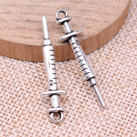 Alloy Realistic Syringe Pendant Charms With Scale Detail Antique Silver Gold Medical Theme DIY Jewelry Finding Accessories