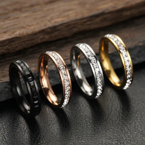 Eternity Ring Stainless Steel Square Zirconia Single Double Row Wedding Band Couple Jewelry For Women Men