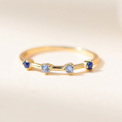 Minimalist 925 Sterling Silver Ring Gradient Blue Zircon Dainty Stackable Thin Band Elegant Jewelry For Women