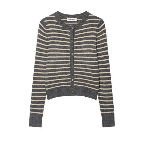 Gestreept Gebreid Vest Dames Ronde Hals Gouden Knopen Lange Mouwen Casual Elegante Trui