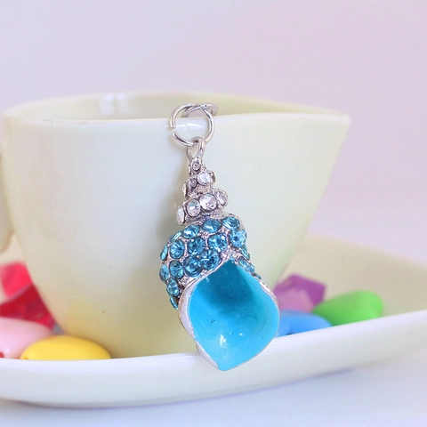 Llavero De Caracola Brillante Aleación De Zinc Estrás Azul Esmalte Tema Océano Colgante De Bolso Regalo Para Mujeres