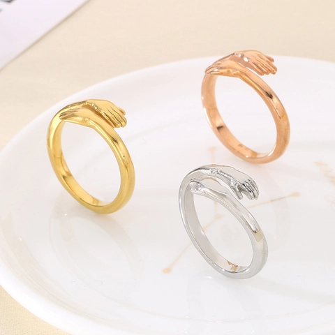 Anillo De Abrazo Acero Inoxidable Manos Abrazando Anillo Abierto Ajustable Joyería Moda Minimalista Regalo Romántico