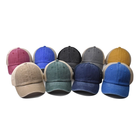 Gorra De Camionero Algodón Lavado Y Malla Transpirable Estilo Retro Vintage Protección Solar Gorra De Béisbol Ajustable Unisex