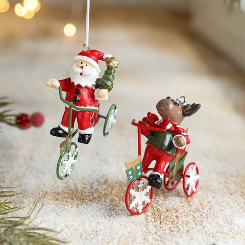 Ornamenti Natalizi Da Appendere Babbo Natale Renna Aereo Triciclo Metallo Resina Dipinta Decorazione Festiva Albero Natale