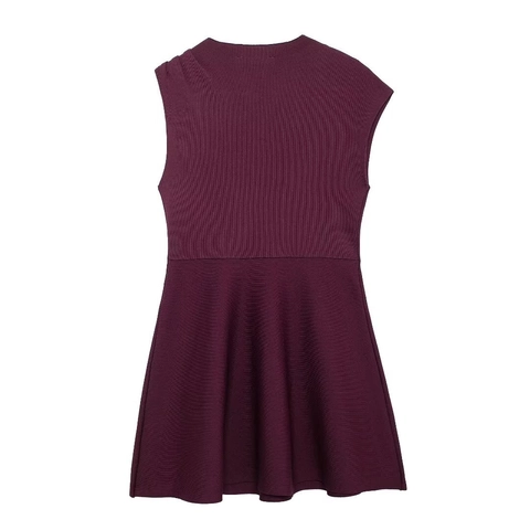Französisches Elegantes Gestreiftes Mini Kleider Rundhalsausschnitt Hohe Taille Ärmellos Rippenstrick Einfarbig Schlanke Passform Für Damen