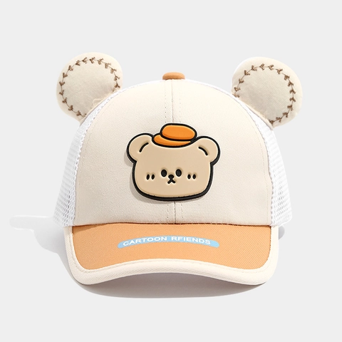 Cappellino Da Baseball Per Bambini Cappello Da Sole In Rete Traspirante Con Orecchie Orso Toppa Cartone Animato Estate