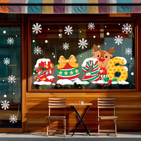 Pegatinas De Ventana De Navidad PVC Estática Reno Copo De Nieve 2026 Año Nuevo Decoración Para Cristal Tienda Hogar