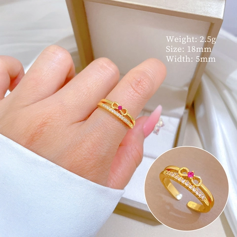 Verstellbarer Schleifenring Messing Vergoldet Roter Weißer Zirkon Lagiges Design Eleganter Modeschmuck Für Frauen