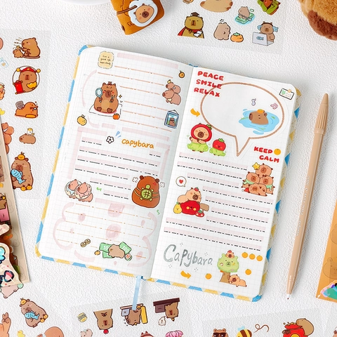 Süße Capybara Wasserdichte PET Aufkleber Für Scrapbooking DIY Journaling Dekorative Cartoon Schreibwaren Aufkleber