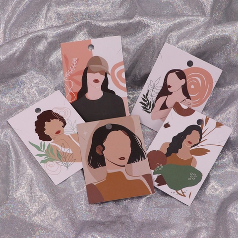 Jewelry Display Cards Earring Packaging Cardboard Stud Necklace Display Female Illustration Art Color Printed Holder