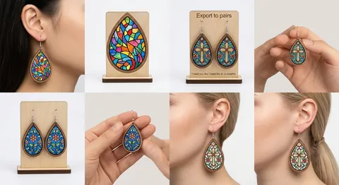 Orecchini Vintage Goccia D'acqua Con Cornice In Legno Motivo Vetrata Acrilico Stile Bohemien Etnico Perno In Argento