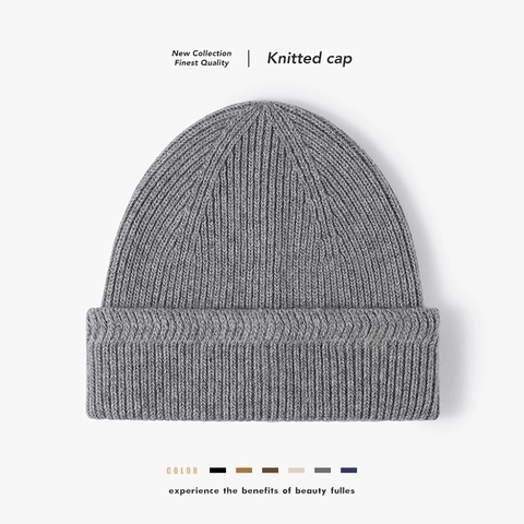Gorro De Punto De Mezcla De Lana Para Mujer Y Hombre Puño Acanalado Cálido Color Sólido Gorro De Invierno