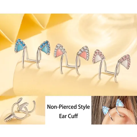 Kattenoor Oormanchet Titanium Staal Zirkoon Emaille Geen Piercing Clip Op Oorbellen Voor Vrouwen Sieraden