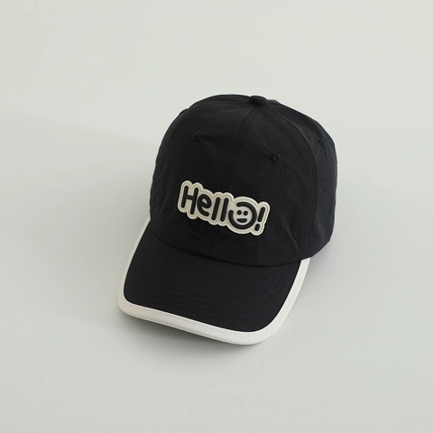 Kinder Schnelltrocknende Baseballkappe Mit Hello Smiley Aufnäher Kontrastpaspel Sonnenschutz Verstellbarer Hut Für Jungen Mädchen