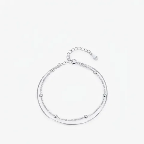 Bracciale A Doppio Strato In Argento Sterling 925 Da Donna Catena A Serpente Minimalista Con Perline In Argento Regolabile