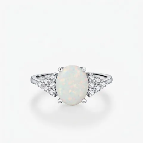 925 Sterling Silber Ring Ovaler Weißer Opal Weißer Zirkon Eleganter Einfacher Retro Stil Damen Schmuck Accessoire