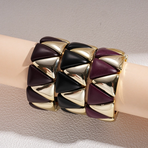 Geometrisches Dreieck Armband Acryl Legierung Elastisch Patchwork Retro Armreif Schmuck Damen Mode Accessoire