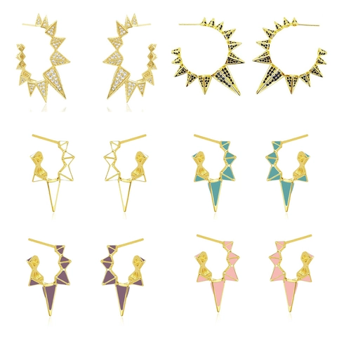 Geometrische Spiked Hoop Stud Oorbellen Met 925 Sterling Zilveren Oorsteker Koper Emaille Zirconia Dames Punk Stijl