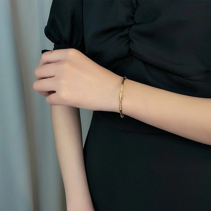 Minimalist Bamboo Knot Open Cuff Bangle Titanium Steel Polished Gold Silver Bracelet For Women Daily Fashion Jewelry