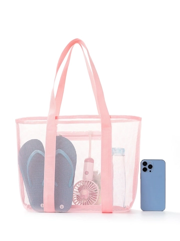 Large Capacity Mesh Tote Bag Polyester Transparent Breathable Travel Beach Storage Handbag