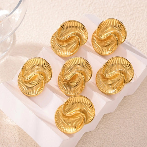 Pendientes Botón Elegantes Textura Espiral Gota Agua Para Mujeres Acero Titanio Geométrico Asimétrico Estilo Ins Joyería Metálica