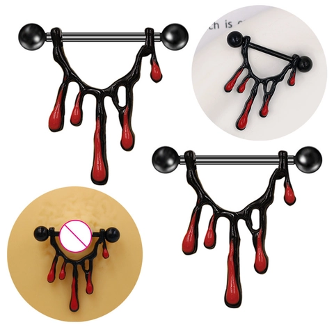Gothic Nipple Ring Black Red Blood Drop Barbell Piercing Jewelry For Halloween Punk Body Accessories Unisex Nipple Studs
