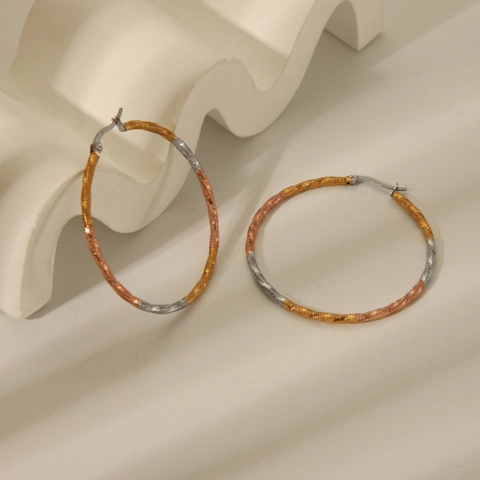 Tricolor Twisted Hoop Earrings 18K Gold Plated Stainless Steel Spiral Texture Geometric Vintage Jewelry For Women