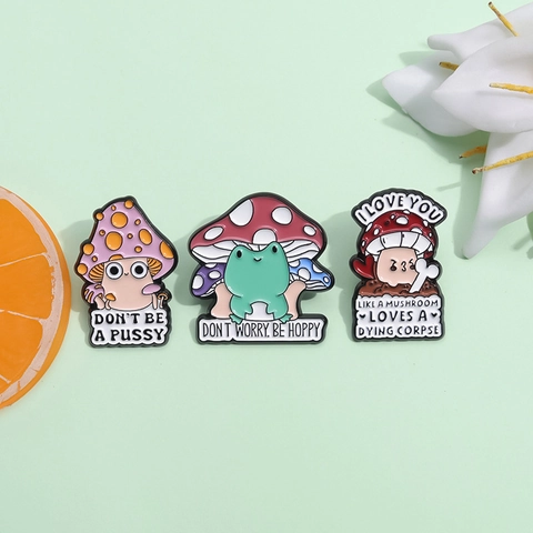 Cartoon Mushroom Frog Alloy Brooch Enamel Badge For Clothes Bags Backpacks Unisex Creative Fun Accessory