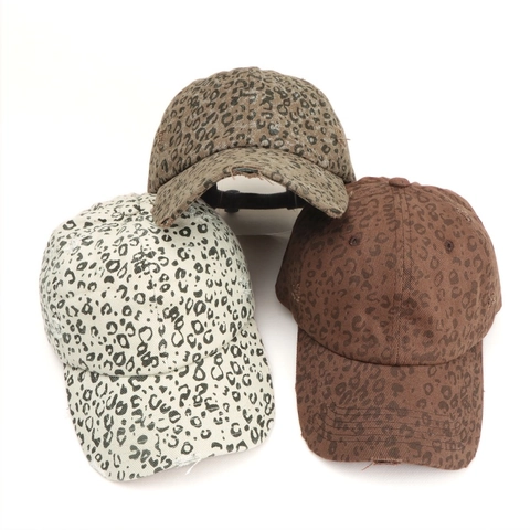 Leopard Print Baseball Cap Cotton Distressed Broken Hole Vintage Adjustable Sunshade Outdoor Unisex Hat