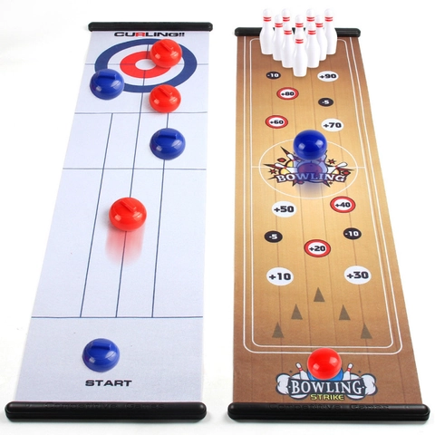 Giocattolo da Tavolo Portatile per Curling Bowling Calcio Gioco Educativo Sport Indoor Giocattolo Competitivo Con Tappetino Arrotolabile per Bambini Festa in Famiglia
