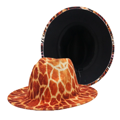 Cappello Fedora Vintage A Tesa Larga In Feltro Di Cotone Jazz Cap Stampa Animale Leopardo Pied De Poule Stile Retrò Uomo Donna
