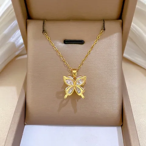 Collana Con Pendente A Farfalla Placcata Oro Catena In Acciaio Inossidabile Rame Zirconia Gioielli Eleganti Da Donna