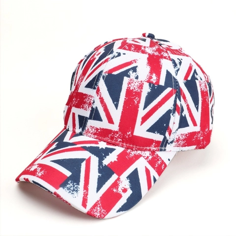 Polyester Baseballkappe Patriotische USA Flagge UK Union Jack Sterne Streifen Druck Verstellbar Gebogener Schirm Retro Sonnenhut