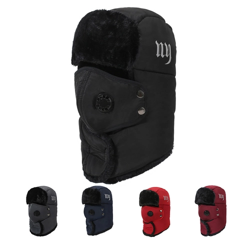 Gorro De Trampero Invierno A Prueba De Viento Piel Sintética Ushanka Forrado Con Máscara Removible Válvula Respiratoria