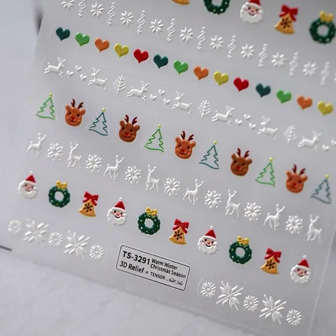 Pegatinas De Uñas De Navidad 5D Relieve Calcomanías Autoadhesivas Para Vacaciones De Invierno Fiesta De Navidad Decoración