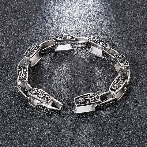 Bracciale A Catena In Acciaio Inossidabile Retro Punk Con Incisione Floreale Gotico Argento Ossidato Hip Hop Per Uomini Donne