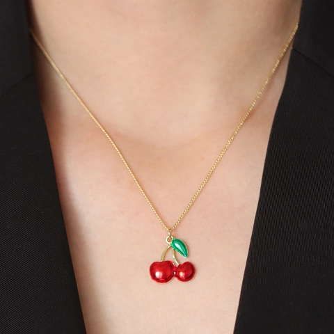 Mode Frucht Anhänger Halskette Kupfer Emaille Kirsche Apfel Rose Chili Schlüsselbein Kette Schmuck Für Frauen Mädchen Elegant