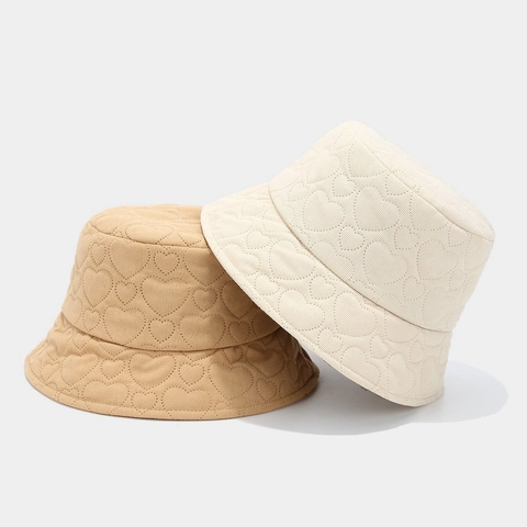 Chapeau Bob Pour Femmes Matelassé Coeur Velours Côtelé Chaud Hiver Coton Protection Solaire Décontracté