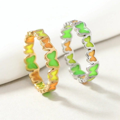 Anello Farfalla In Acciaio Inossidabile Smalto Colorato Luminoso Svuotato Fascia Dito Gioielli Per Donna Dolce Accessorio