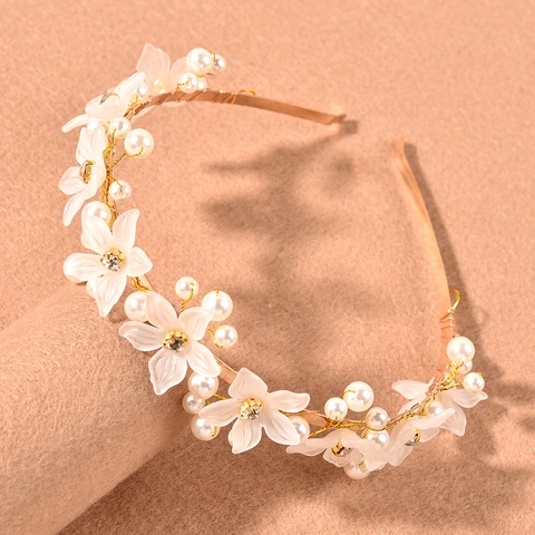 Cerchietto Künstliche Perle Floreali Fiore Opaco Strass Filo Di Metallo Matrimonio Sposa Festa Accessori Capelli Romantici Per Donne