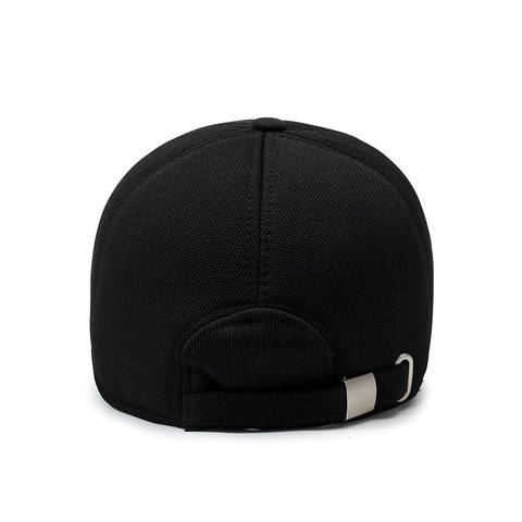 Men Winter Baseball Cap With Ear Flaps Thermal Windproof Outdoor Thickened Waffle Texture Metal Mountain Logo Adjustable