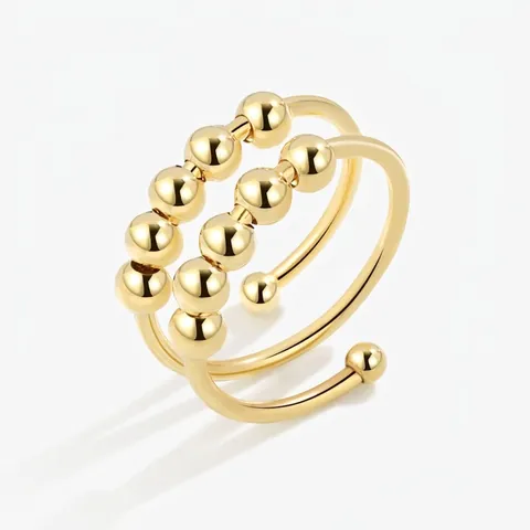 Bague Anti Anxiété Pour Femme Double Couche Cuivre Perles Rotatives Fidget Ring Réglable Bijoux Décompression