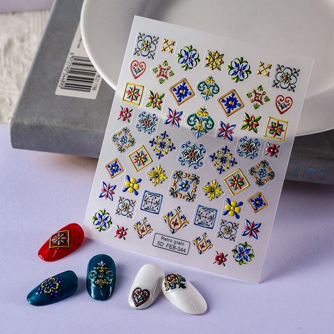 Autocollants De Nail Art Gaufrés 5D Autocollants Bohème Ethnique Mandala Floral Vintage Décor De Manucure Pour Femmes